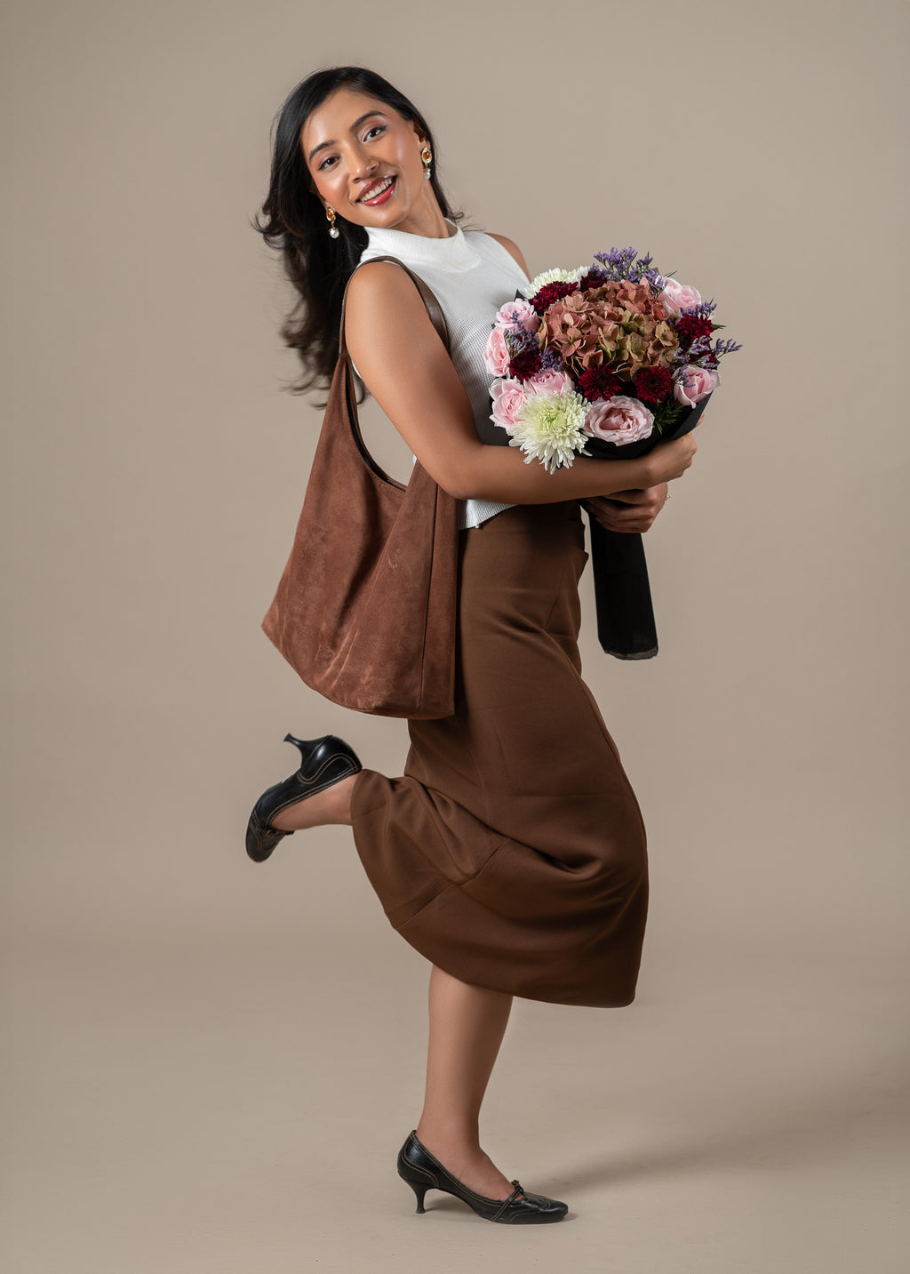 Chocolate Asymmetrical Midi Skirt