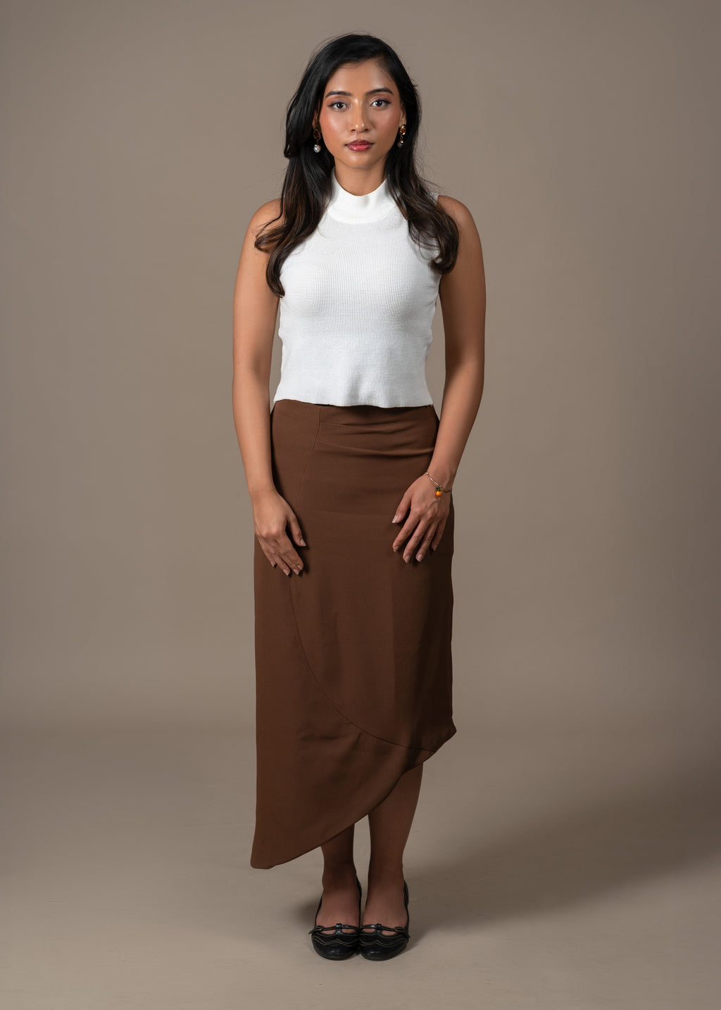 Chocolate Asymmetrical Midi Skirt