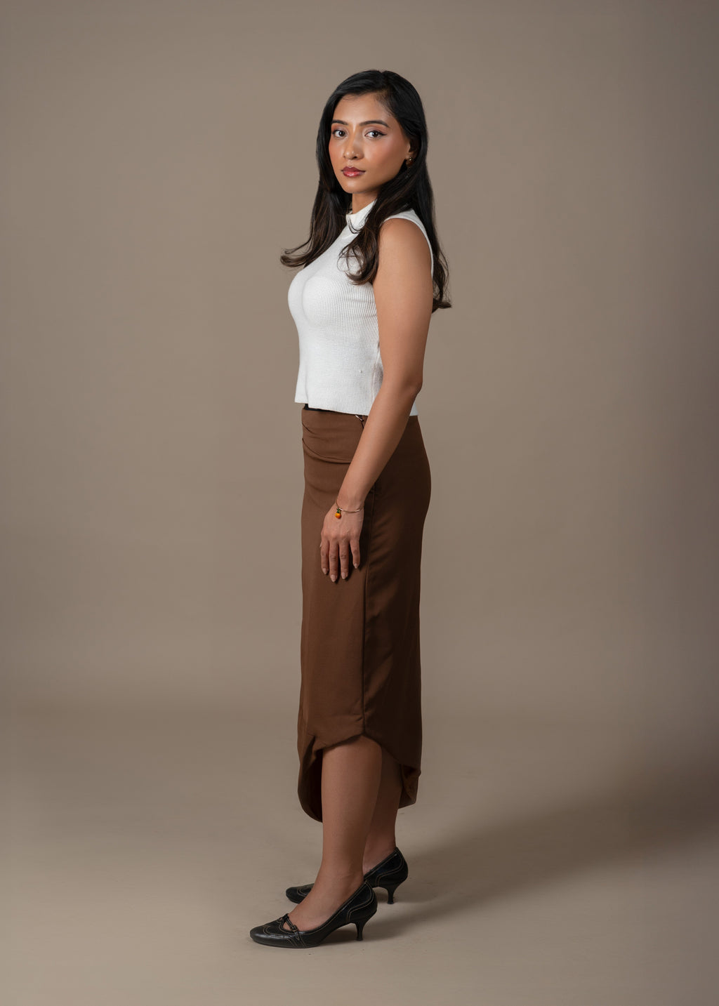 Chocolate Asymmetrical Midi Skirt