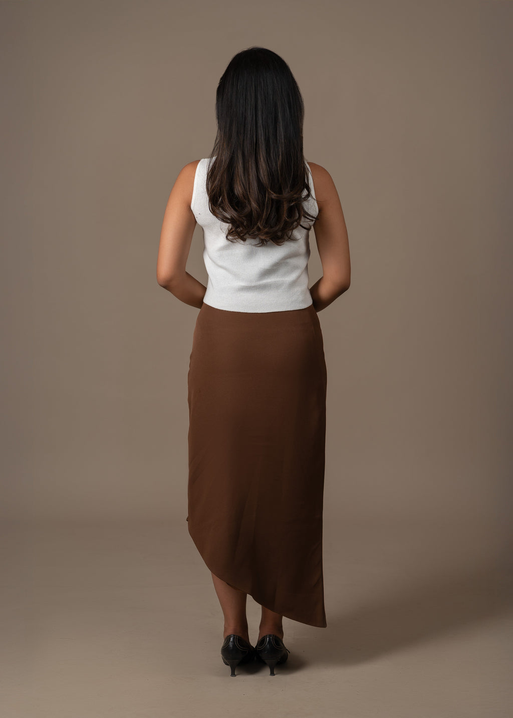 Chocolate Asymmetrical Midi Skirt