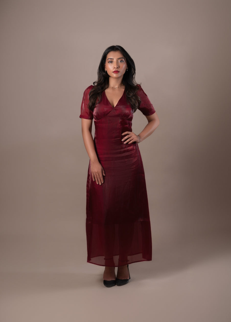Burgundy Sheer Maxi Dress