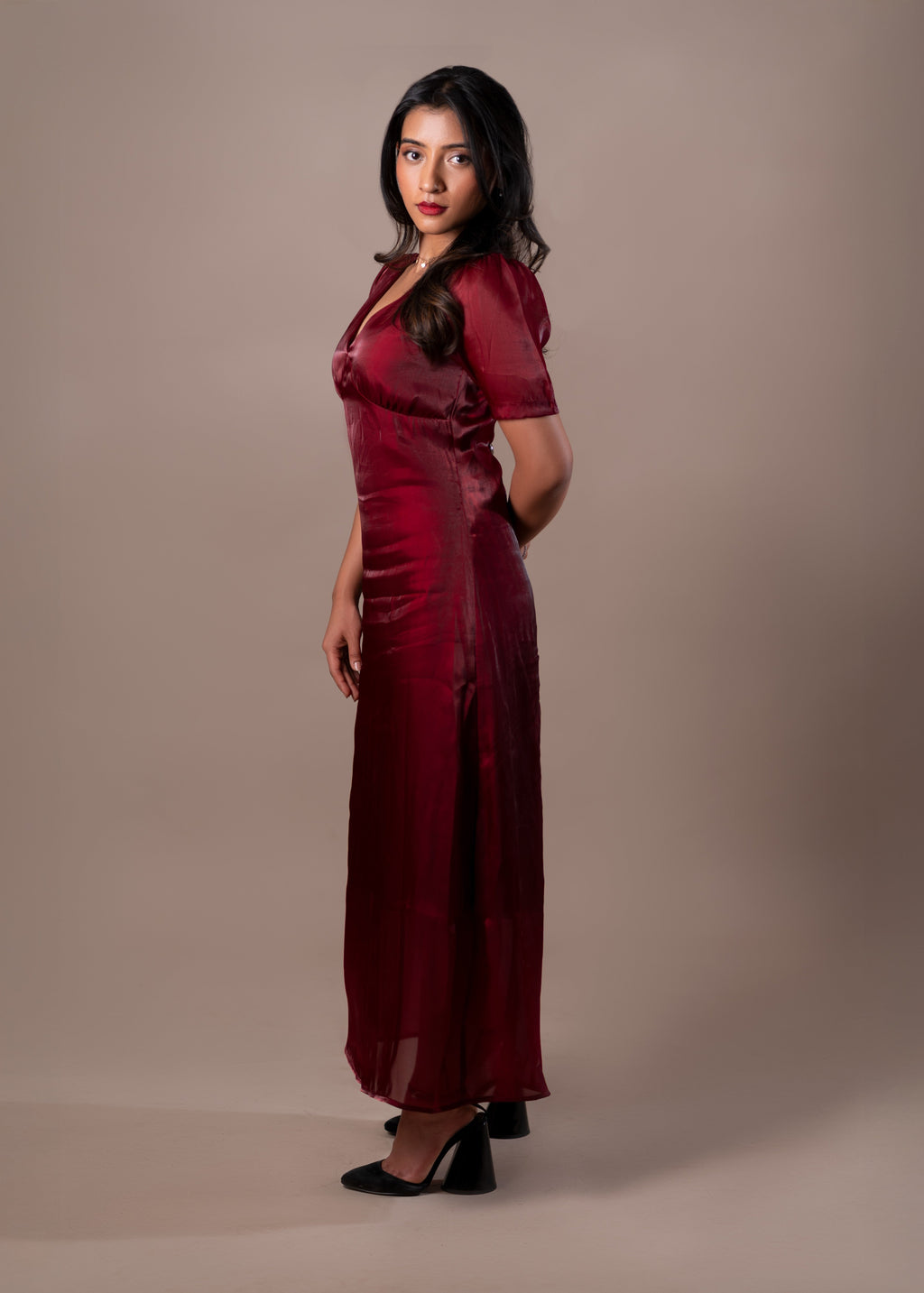 Burgundy Sheer Maxi Dress